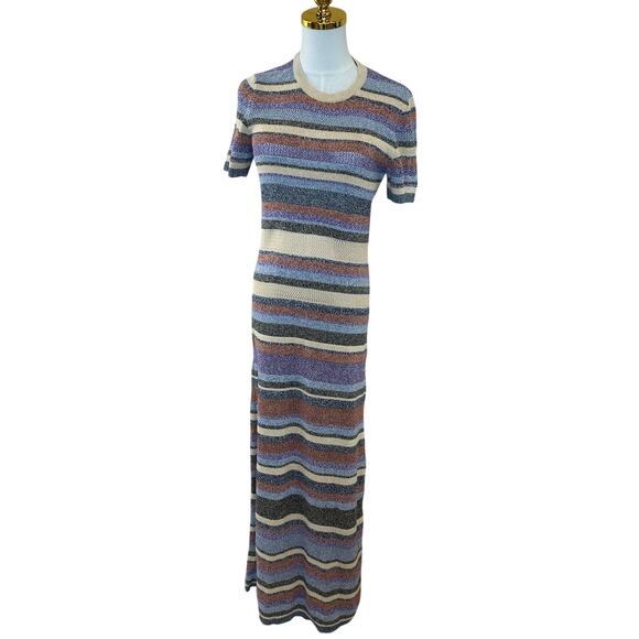 BA&SH Striped Crochet Knit Midi Dress MEDIUM Tshirt Daytime Cotton Designer $375 - Picture 10 of 15
